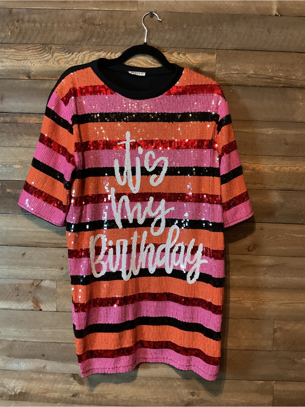 Why Dress Black Red Orange Pink It’s My Birthday Sequins Stripe Women’s One Size